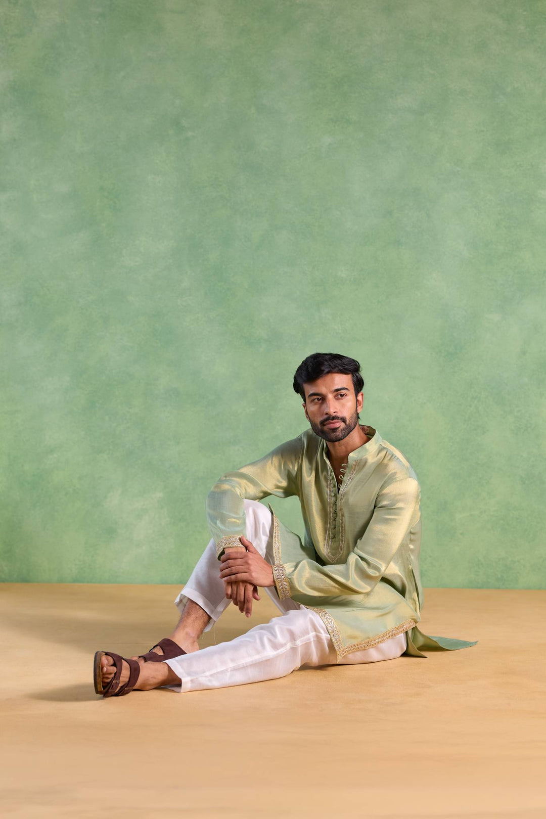 Mint Gold Gota Tissue Kurta