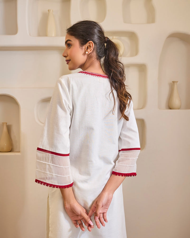 Red Rose Embroidered Khaadi Kurta