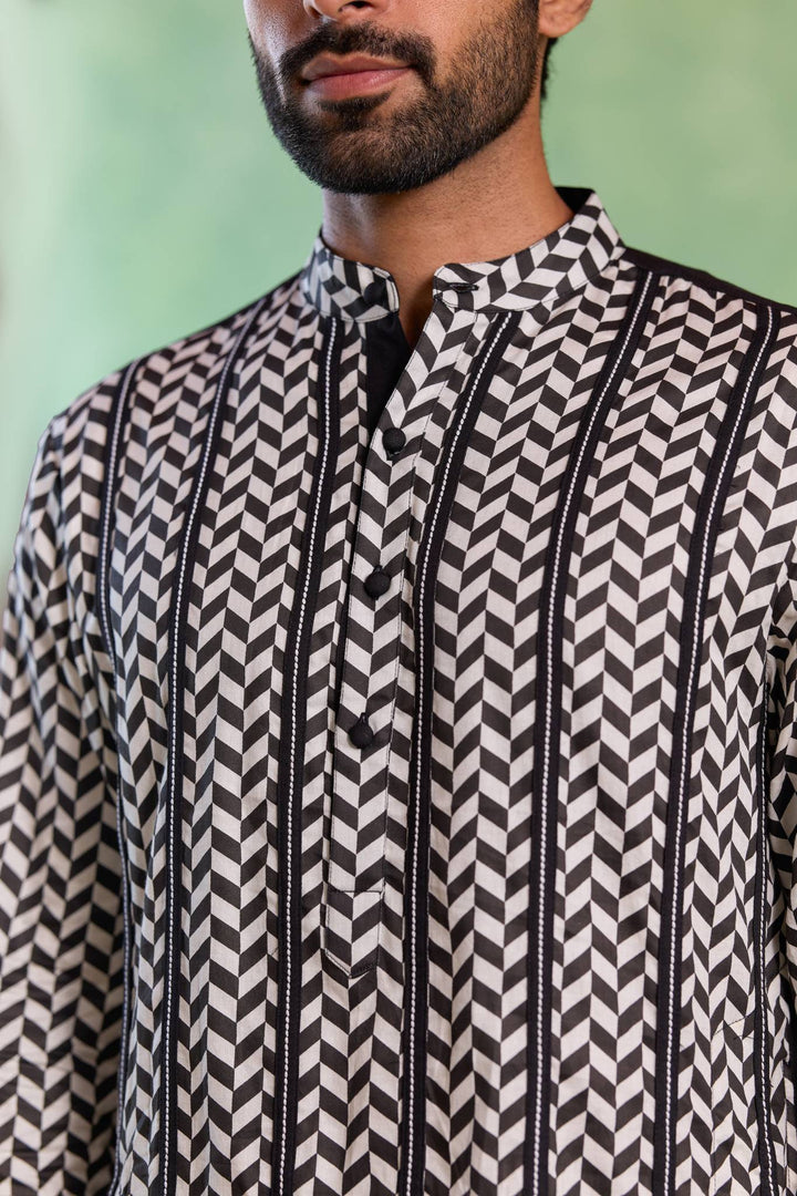 Black Chevron Embroidered Kurta with Narrow Pants