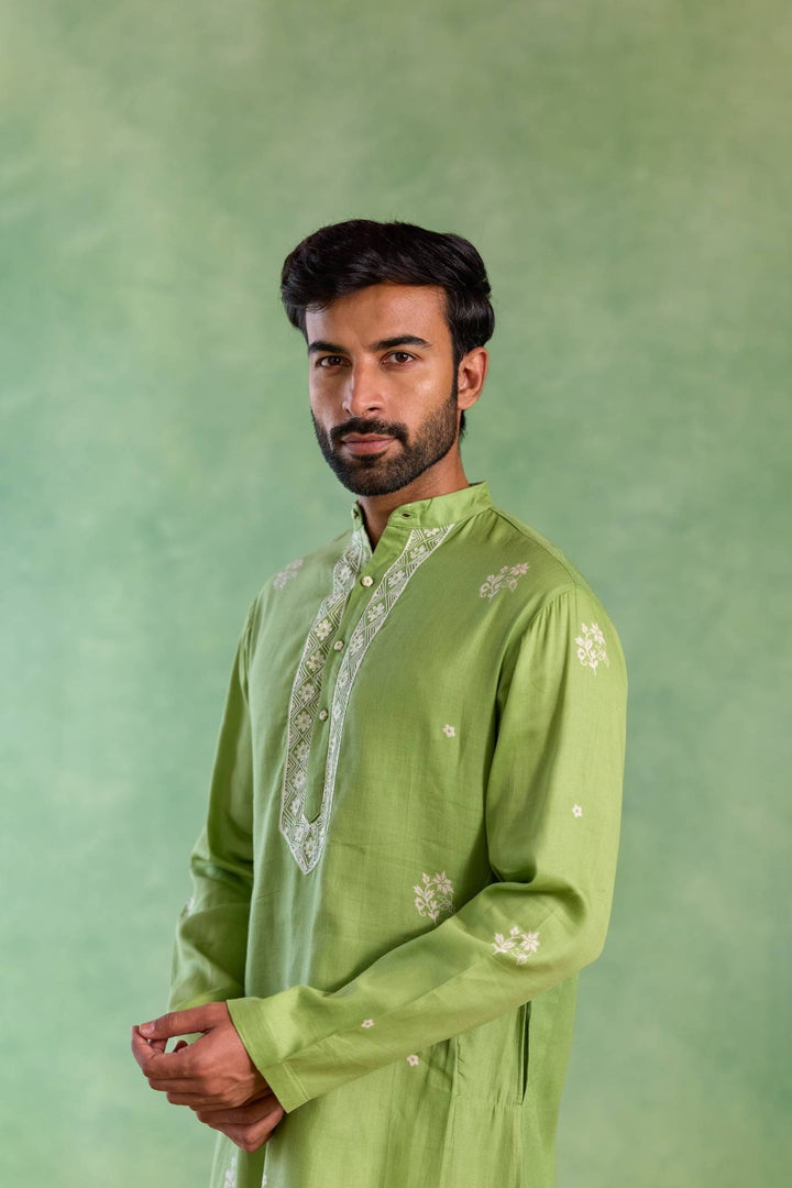 Sage Floral Buta Embroidered Kurta