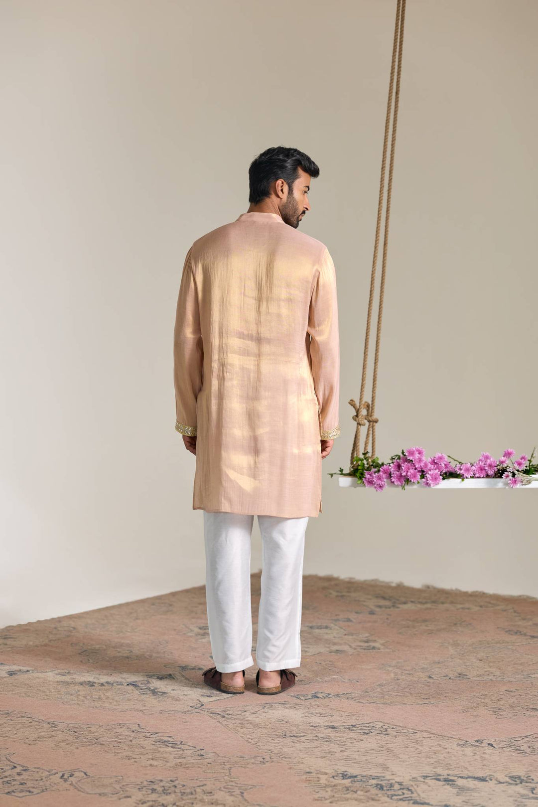 Pink Gold Gota Tissue Kurta