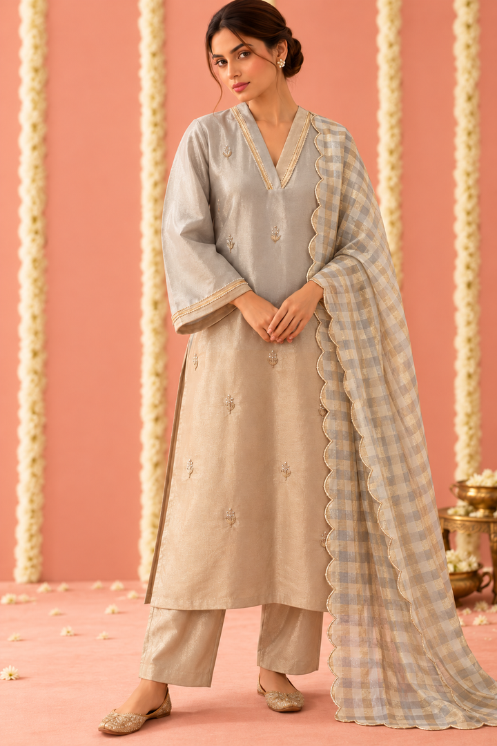 White Gold Scallop Tissue Dupatta