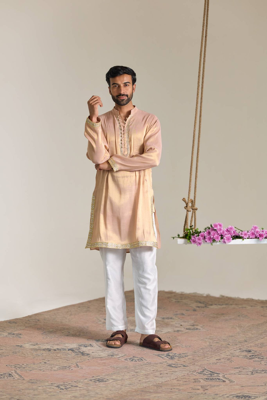 Pink Gold Gota Tissue Kurta