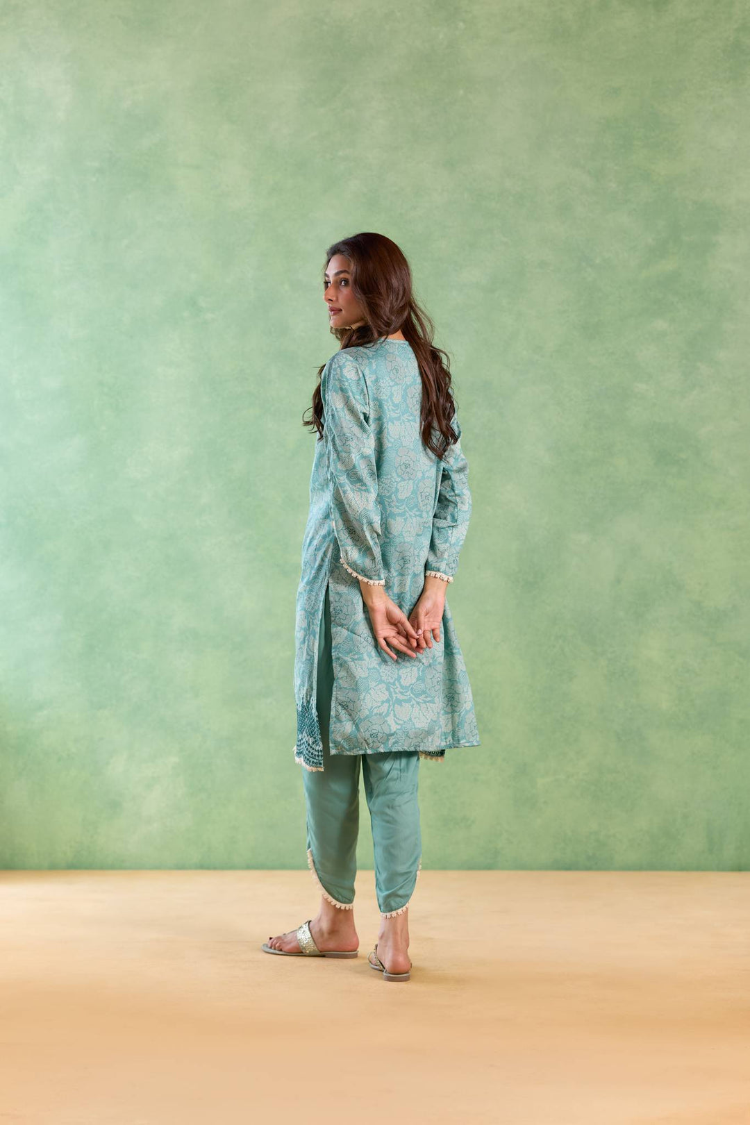 Sea Lily Kurta with Tulip Pants and Dupatta - Set of 3