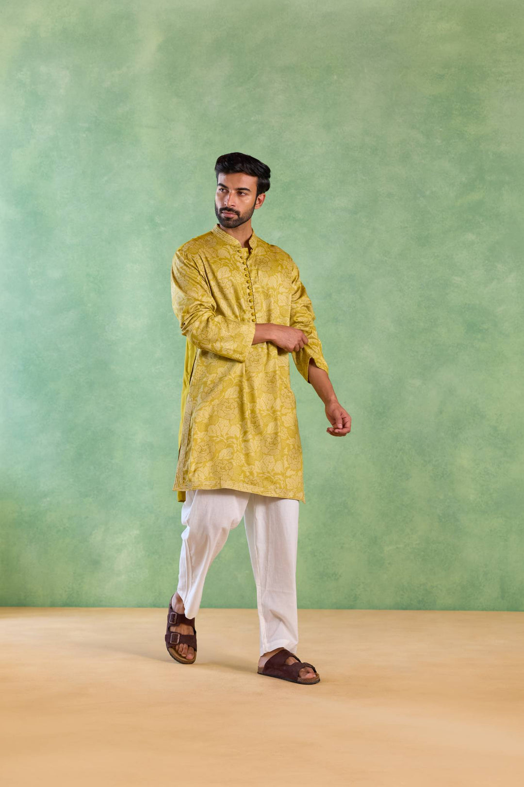 Olive Orchid Embroidered Kurta with Narrow Pants
