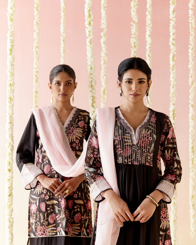 Black Orchid Embroidered Kurta with Narrow Pants & Dupatta - Set of 3