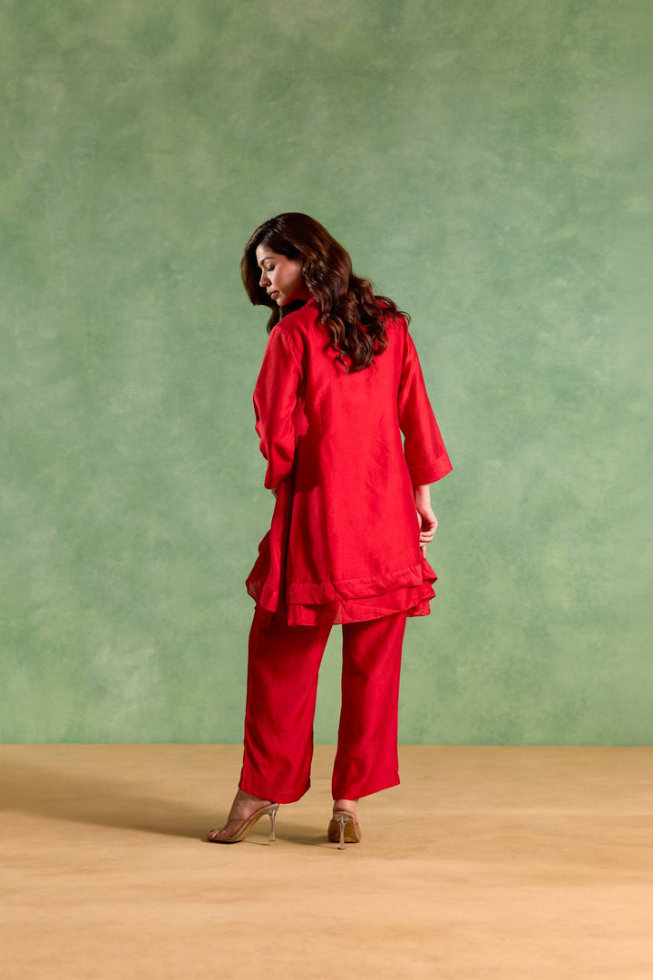Rosy Charm Embroidered Chanderi Kurta with Straight Pants - Set of 2