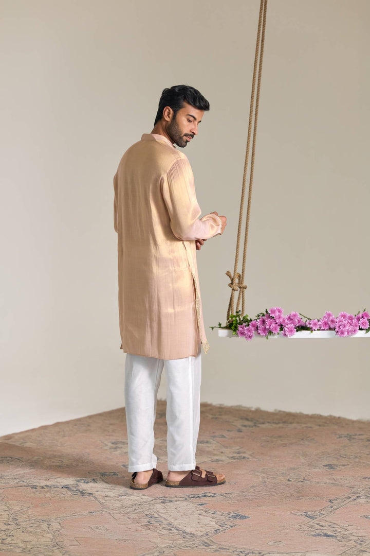 Pink Gold Gota Tissue Kurta