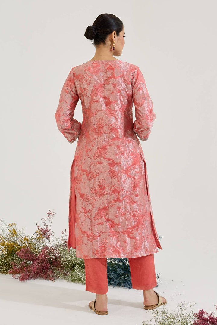 Blush Dori Jacquard Kurta with Narrow Pants - Set of 2