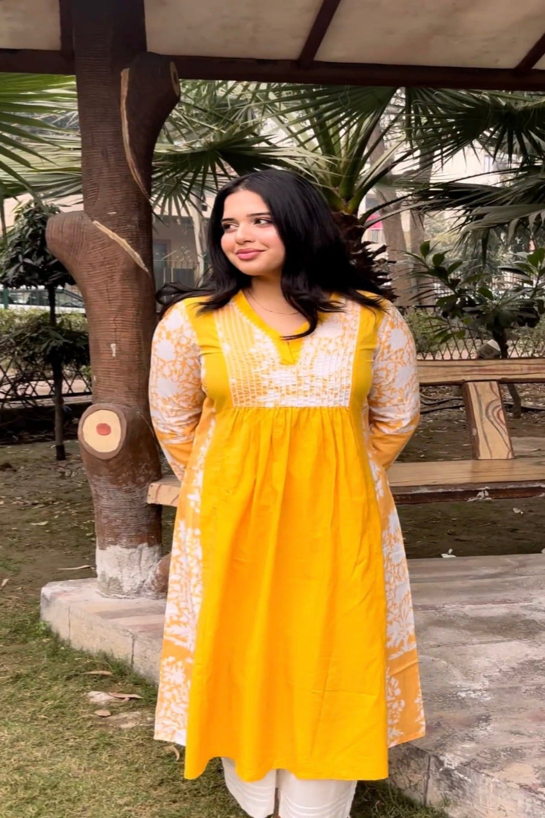 Sunflower Charm Kurta with Wide Leg Pants- Kiran Kaurr