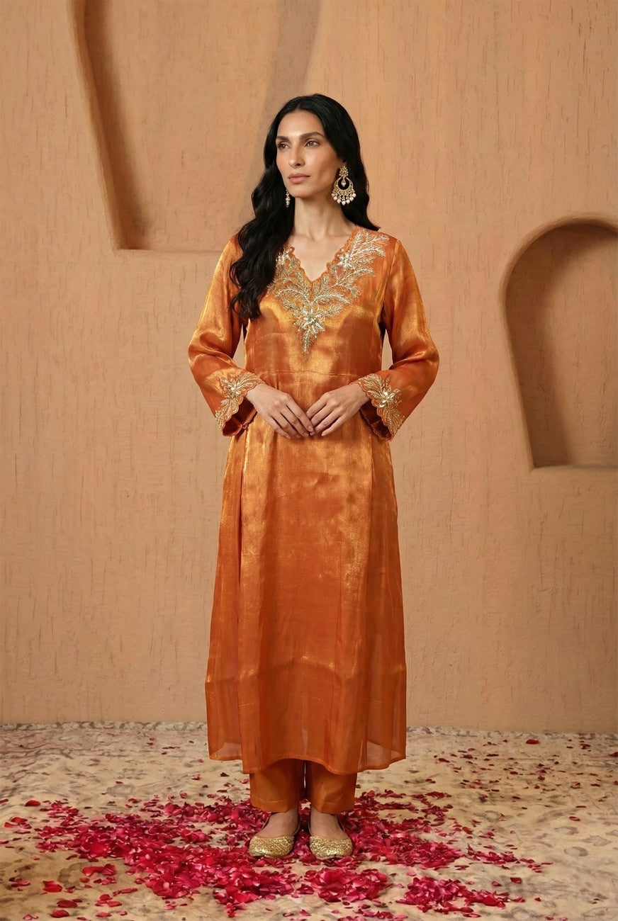 Amber Dori Zari Tissue Kurta with Narrow Pants - Set of 2