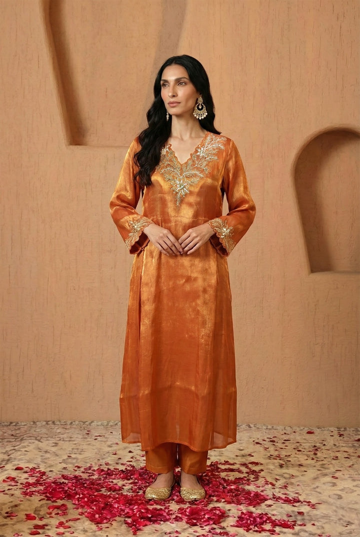 Amber Dori Zari Tissue Kurta with Narrow Pants - Set of 2