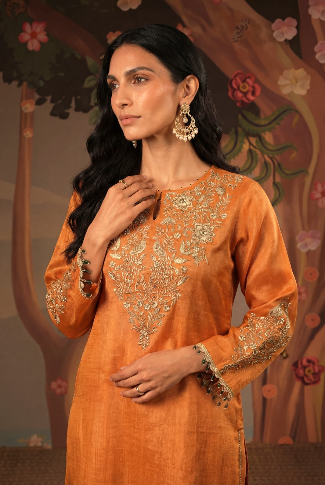 Amber Peacock Zari Kurta with Narrow Pants - Set of 2