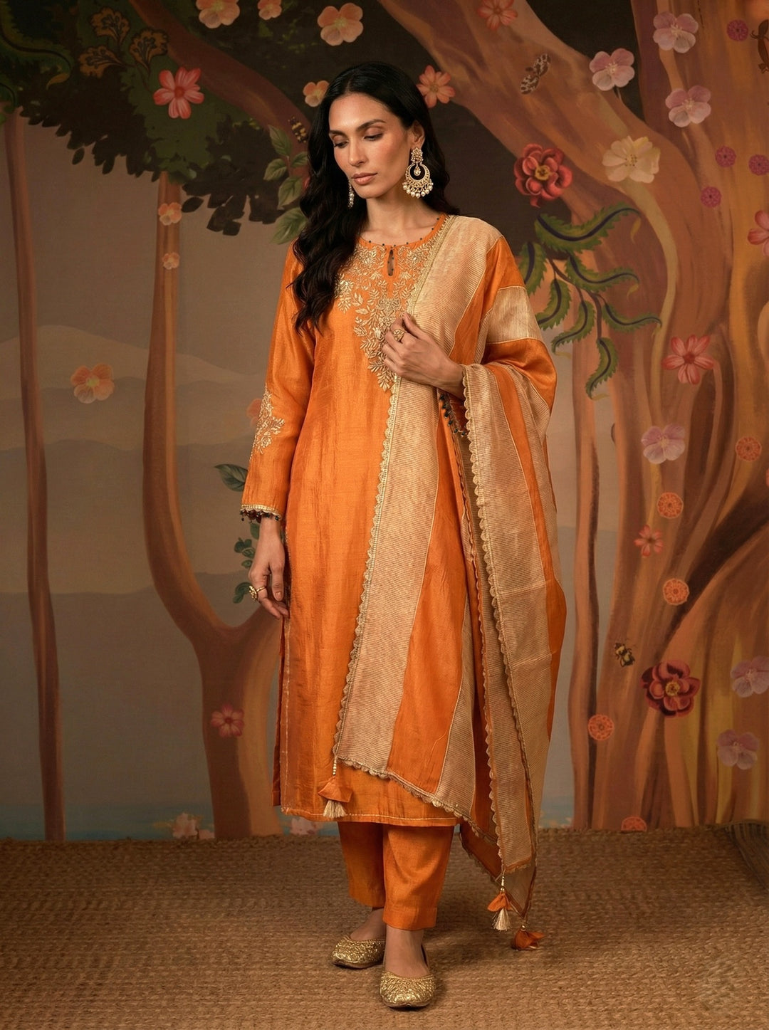 Amber Peacock Zari Kurta with Narrow Pants - Set of 2