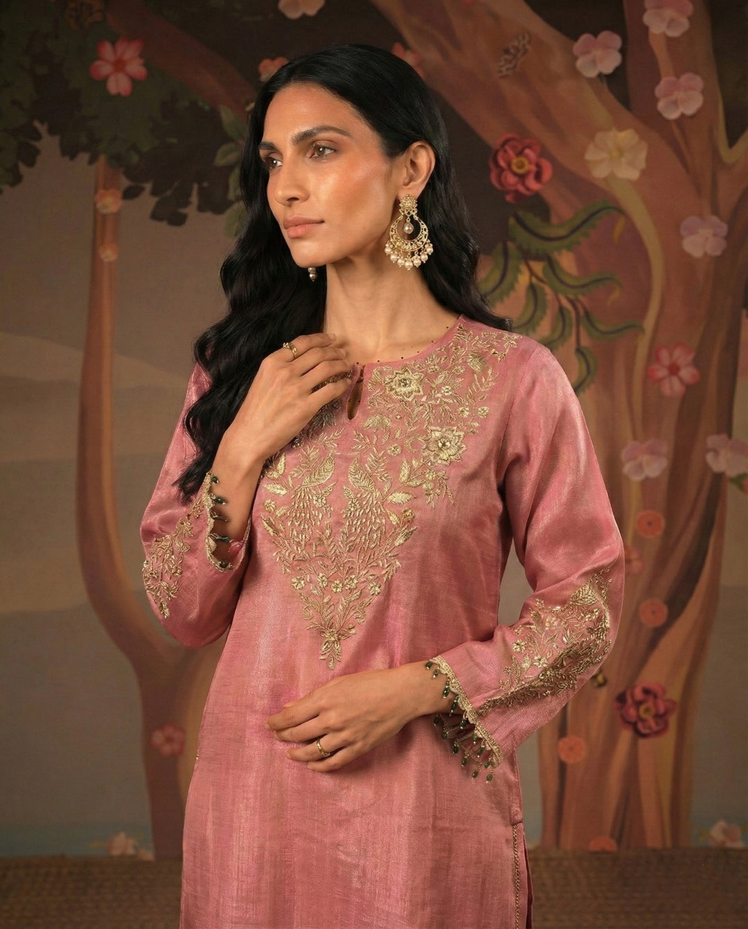 Peony Peacock Zari Kurta with Narrow Pants - Set of 2