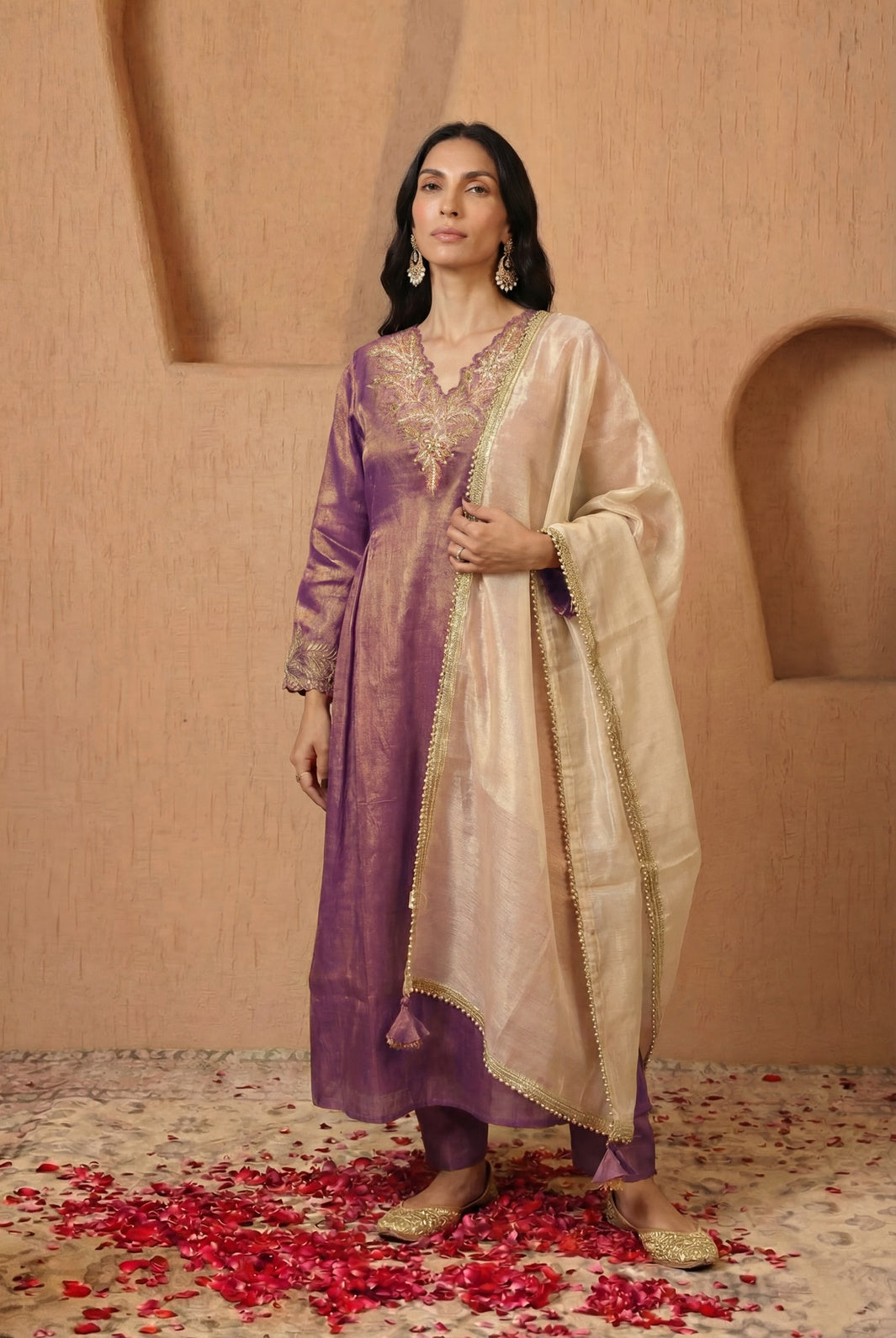 Purple Gold Zari Dupatta