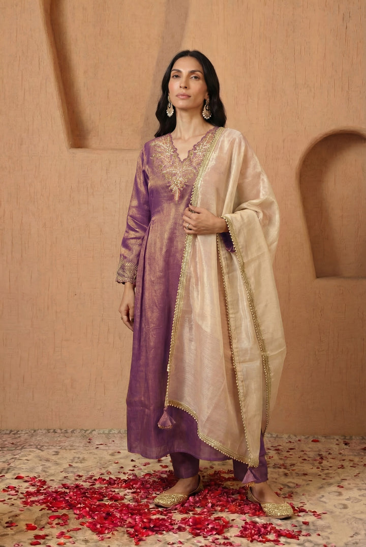 Purple Gold Zari Dupatta
