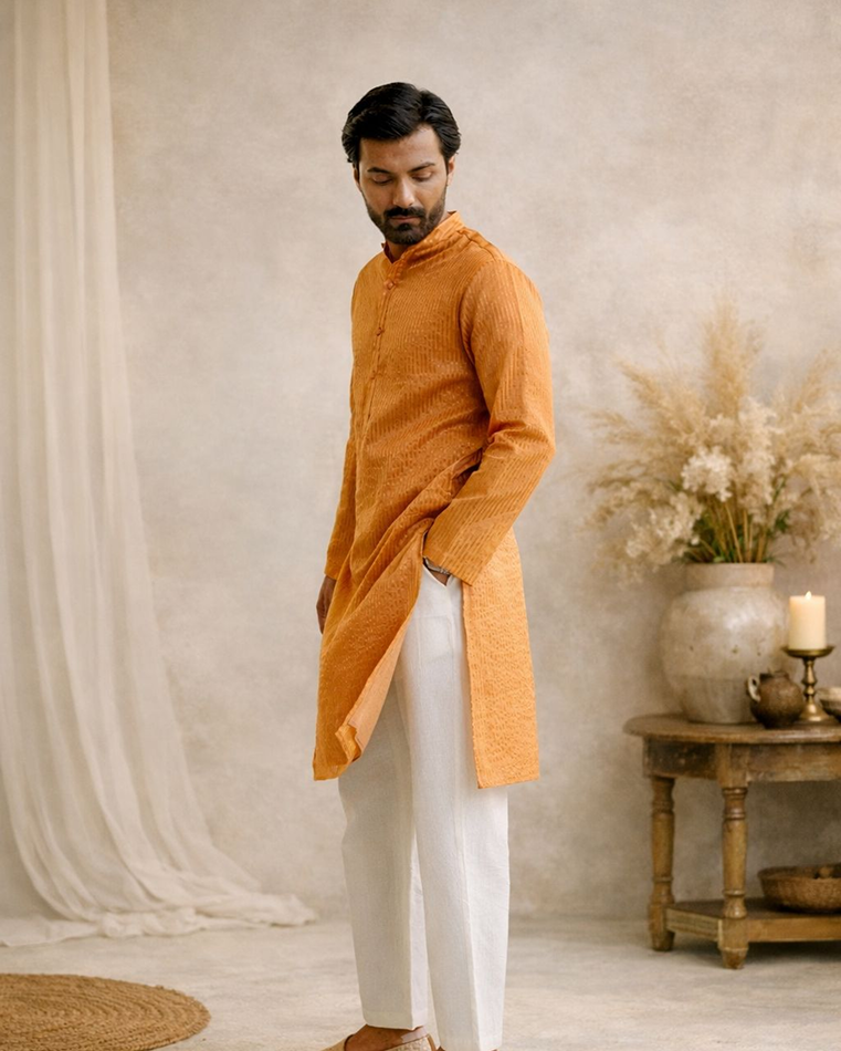 Marigold Petal Tissue Kurta with Narrow Pants