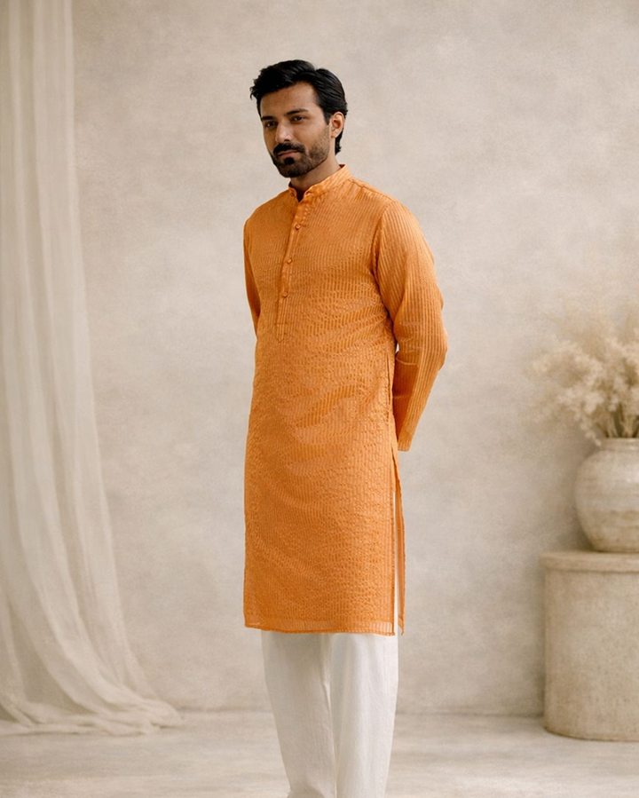 Marigold Petal Tissue Kurta with Narrow Pants