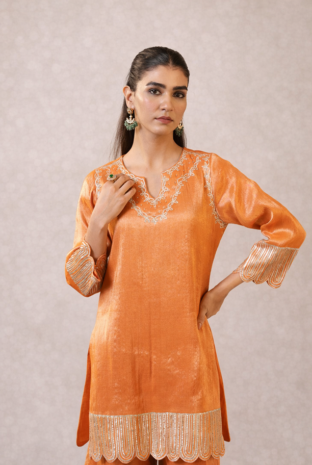Amber Scallop Gota Tissue Kurta with Sharara - Set of 2