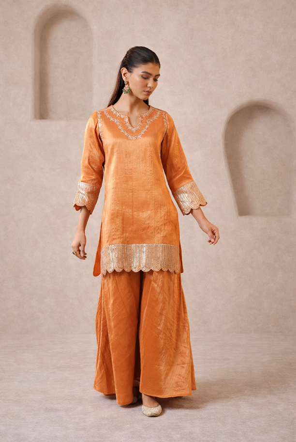Amber Scallop Gota Tissue Kurta with Sharara - Set of 2