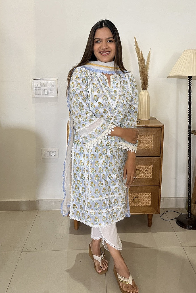 Blue Charm Kurta with Tulip Pants - Set of 2