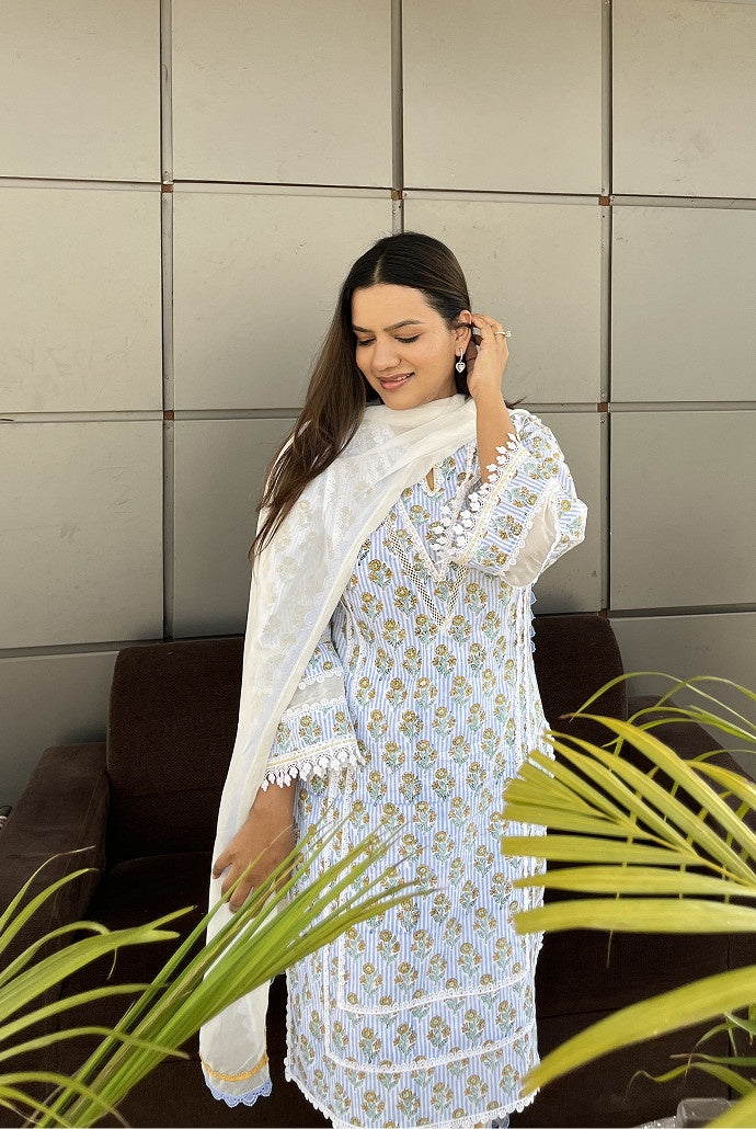 Blue Charm Kurta with Tulip Pants - Set of 2