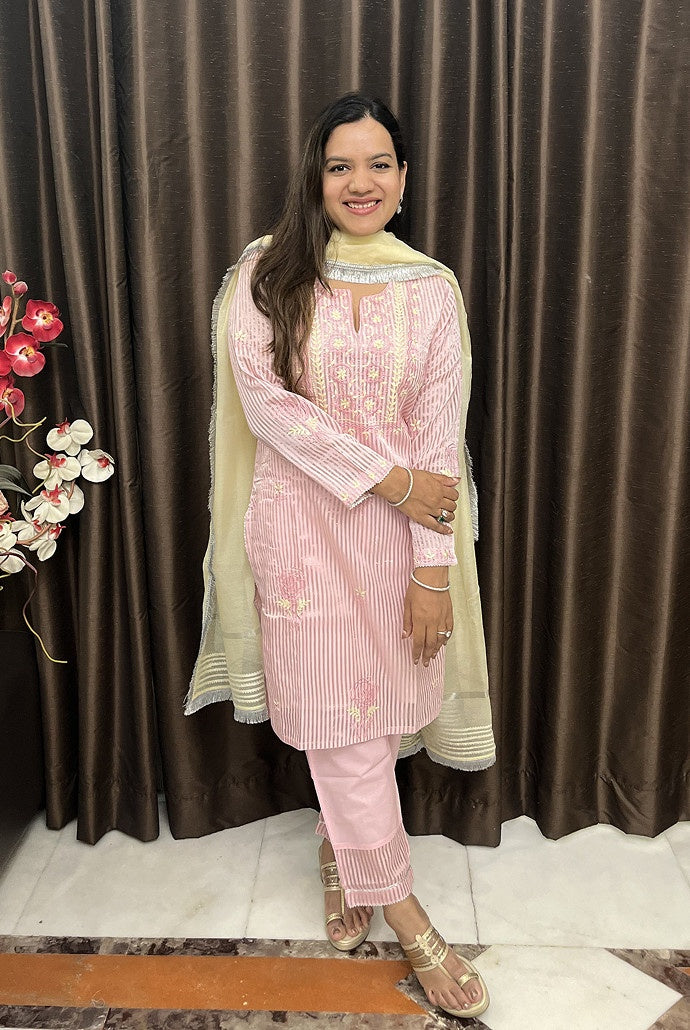 Pink Rose Tissue Kurta with Narrow Pants