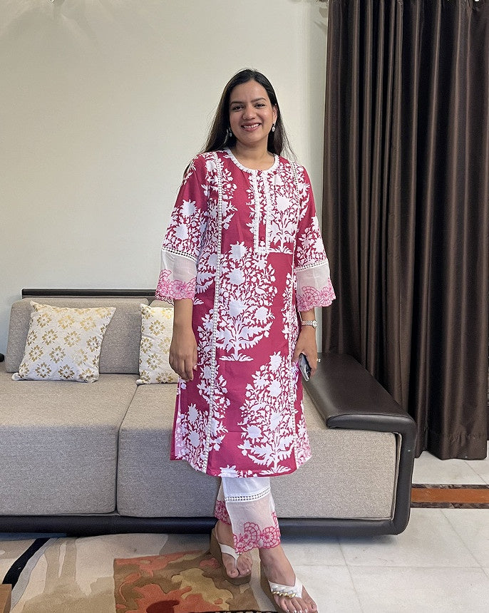 Cranberry Floral Kurta