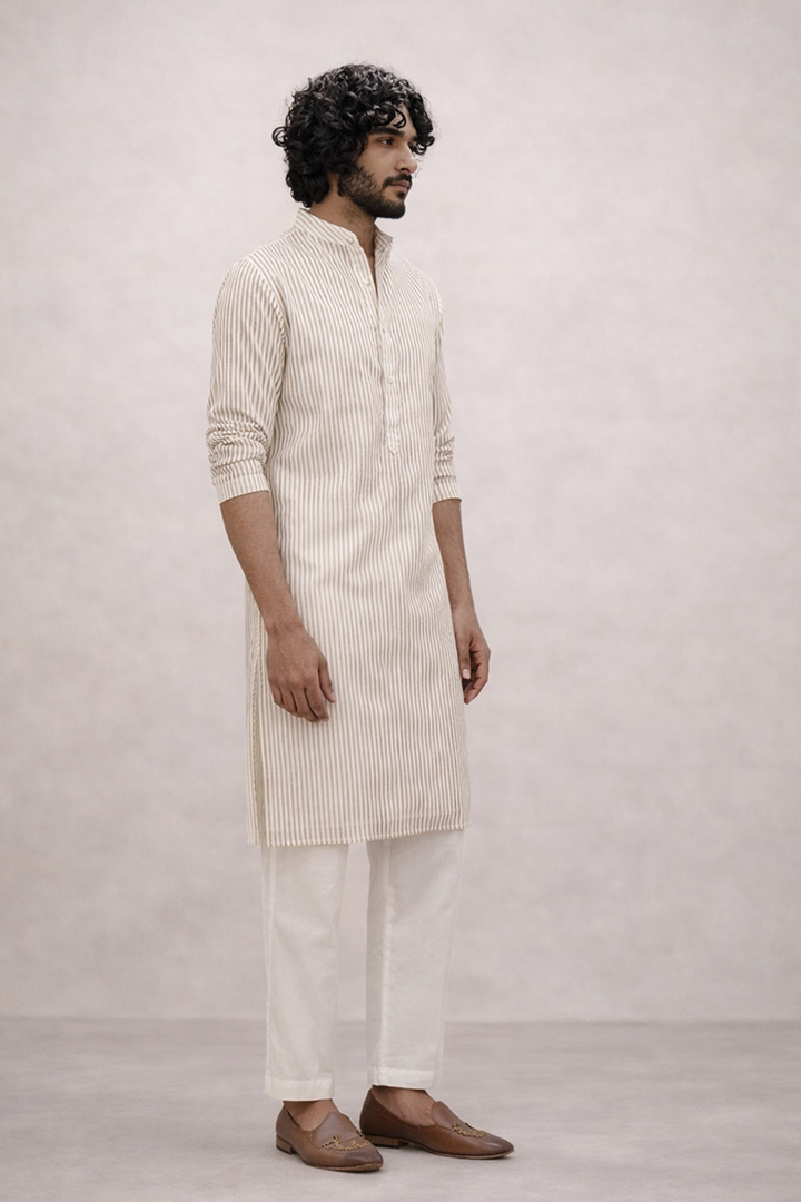 Gold Stripe Tissue Kurta Set