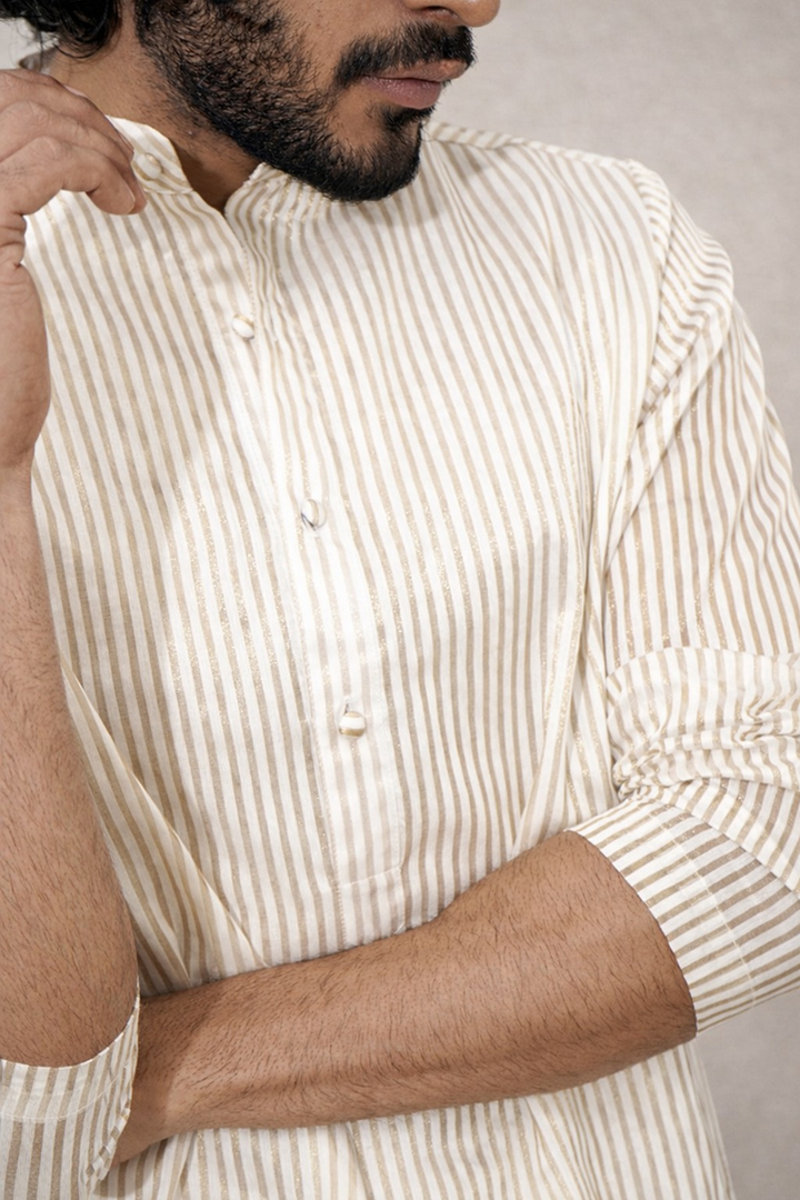 Gold Stripe Tissue Kurta Set