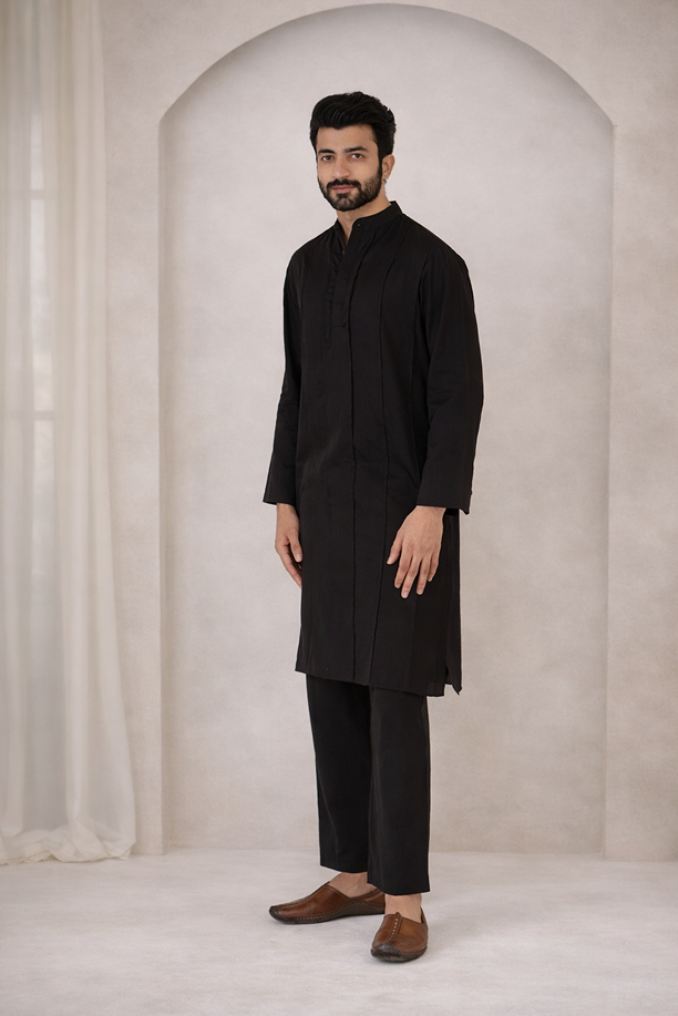 Black Pintuck Kurta Set