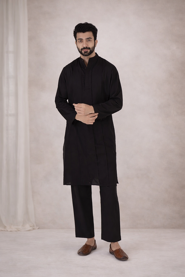 Black Pintuck Kurta Set