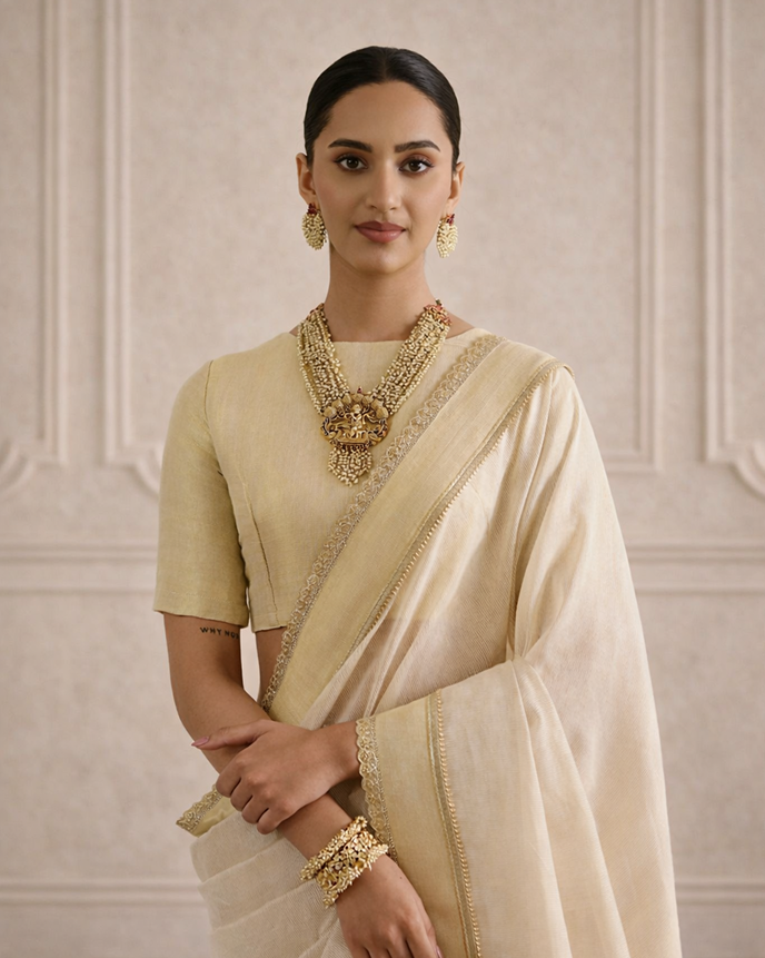 White Rose Chanderi Stripe Saree