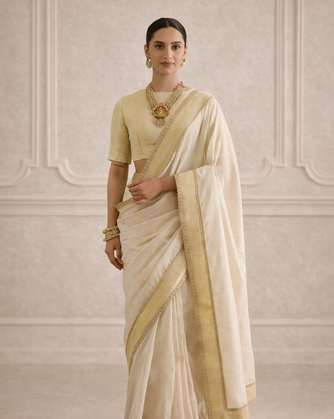White Rose Chanderi Stripe Saree
