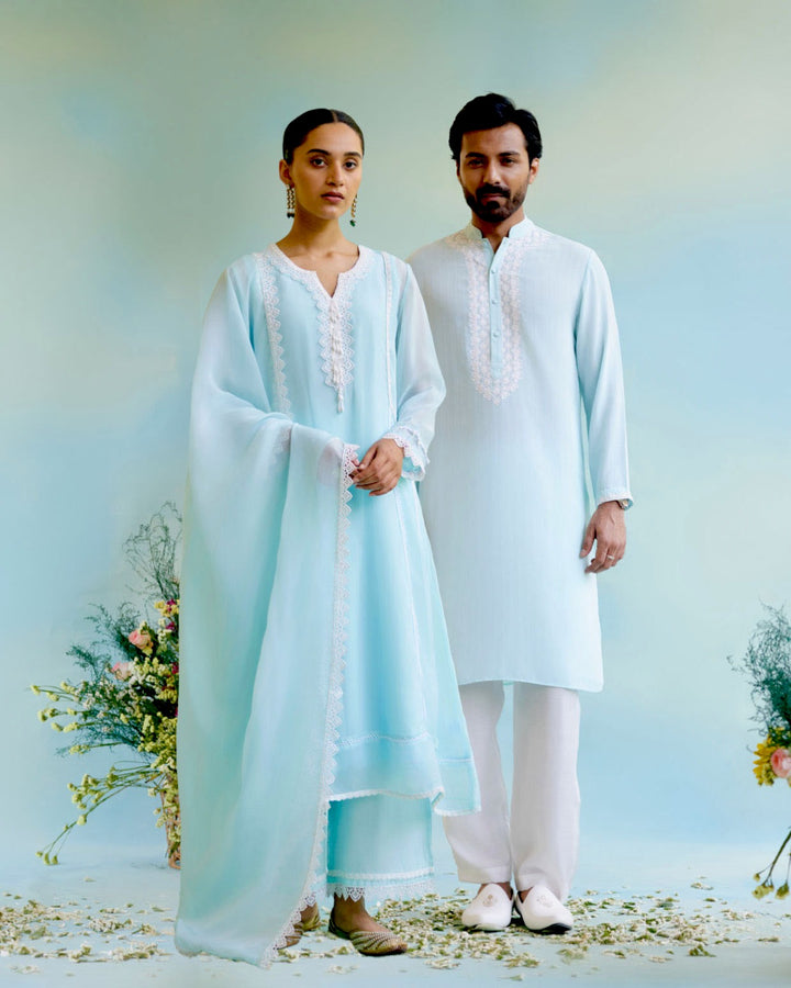 Pairing of Dreamy Blue Anarkali Kurta with Kurta Set Look