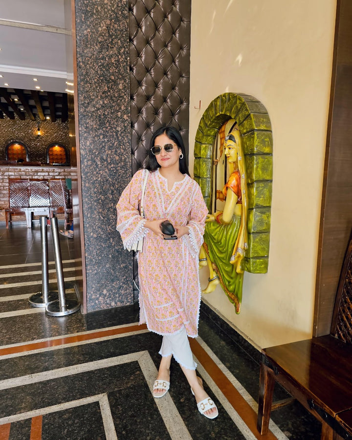 Pink Charm Kurta with Tulip Pants - Set of 2