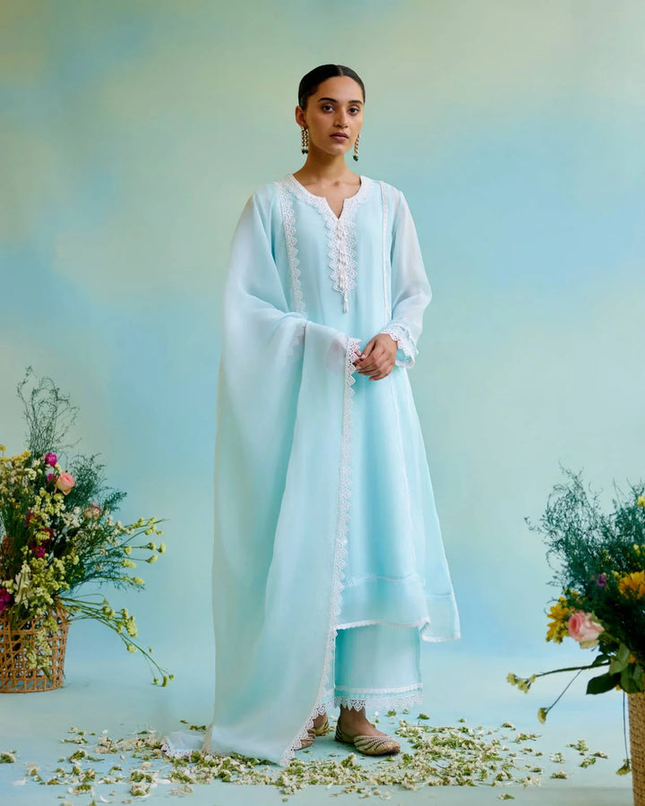 Pairing of Dreamy Blue Anarkali Kurta with Kurta Set Look