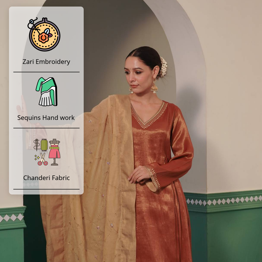 Buy Blue Cotton Zari Jacquard Kurta With Golden Churidar And Dupatta Online  - W for Woman
