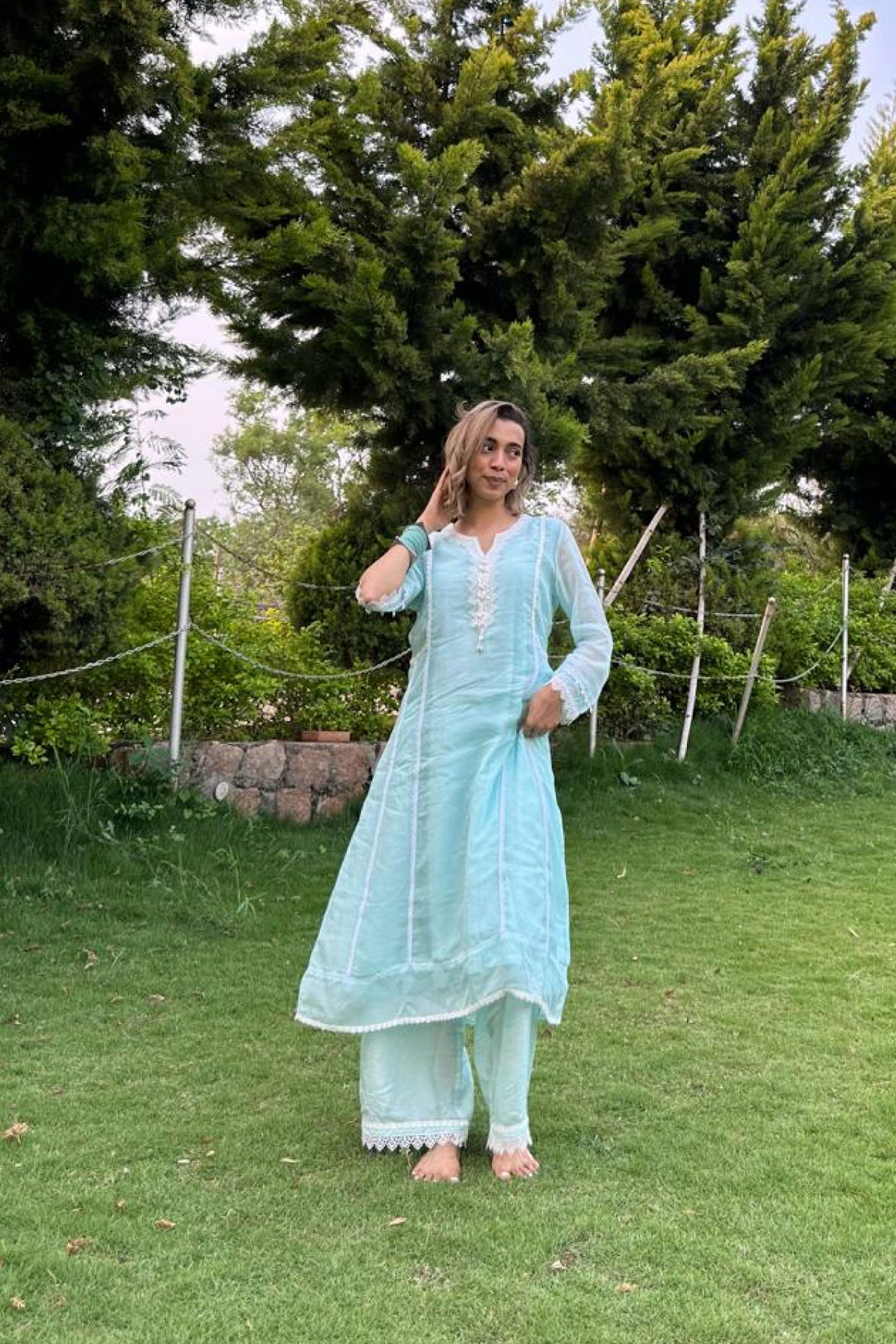 Dreamy Blue Anarkali with Wide Leg pants-Aarohi Jain