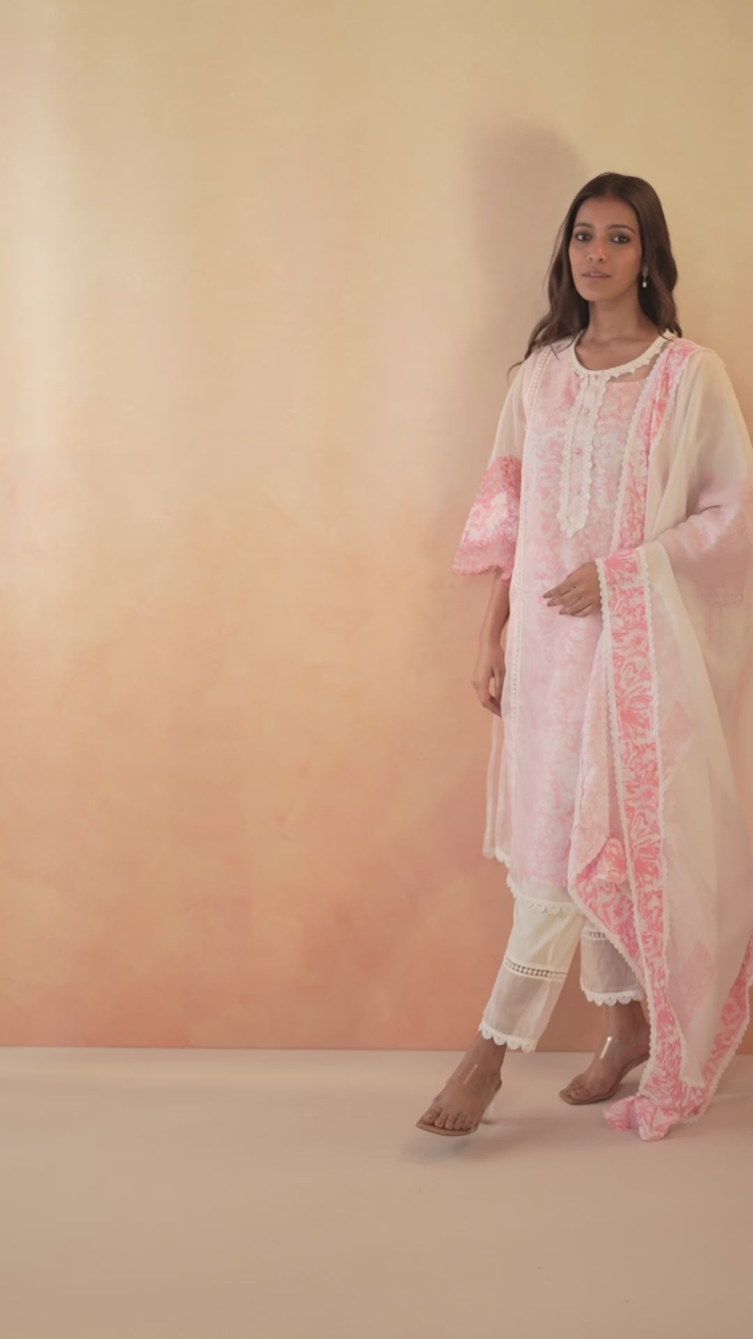 Blush Floral Embroidered Kurta with Narrow Pants - Set of 2