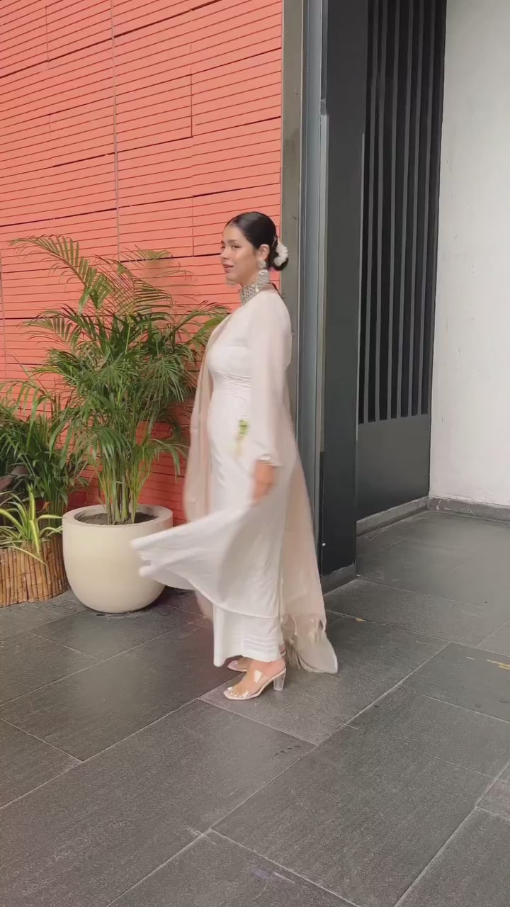 Ivory Cashmere Kurta with Wide Leg Pants - Indu Srimal