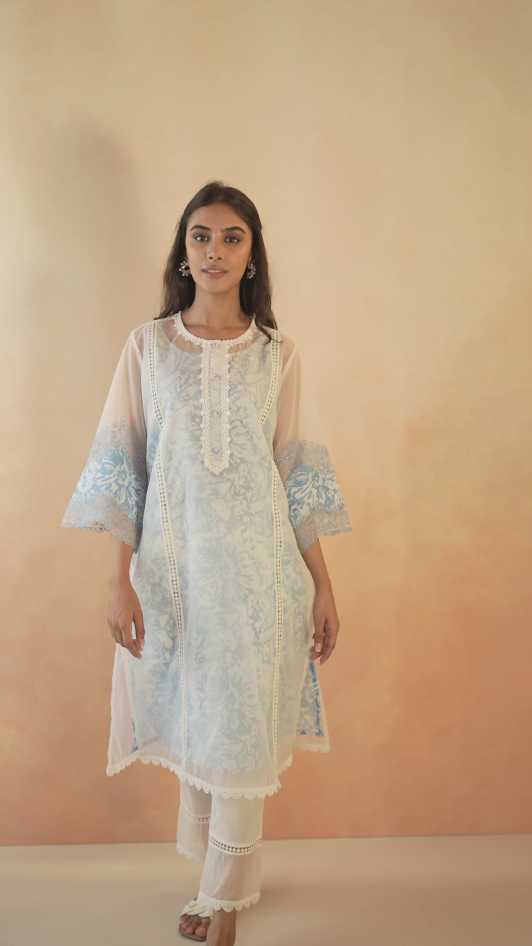 Sky Floral Embroidered Kurta