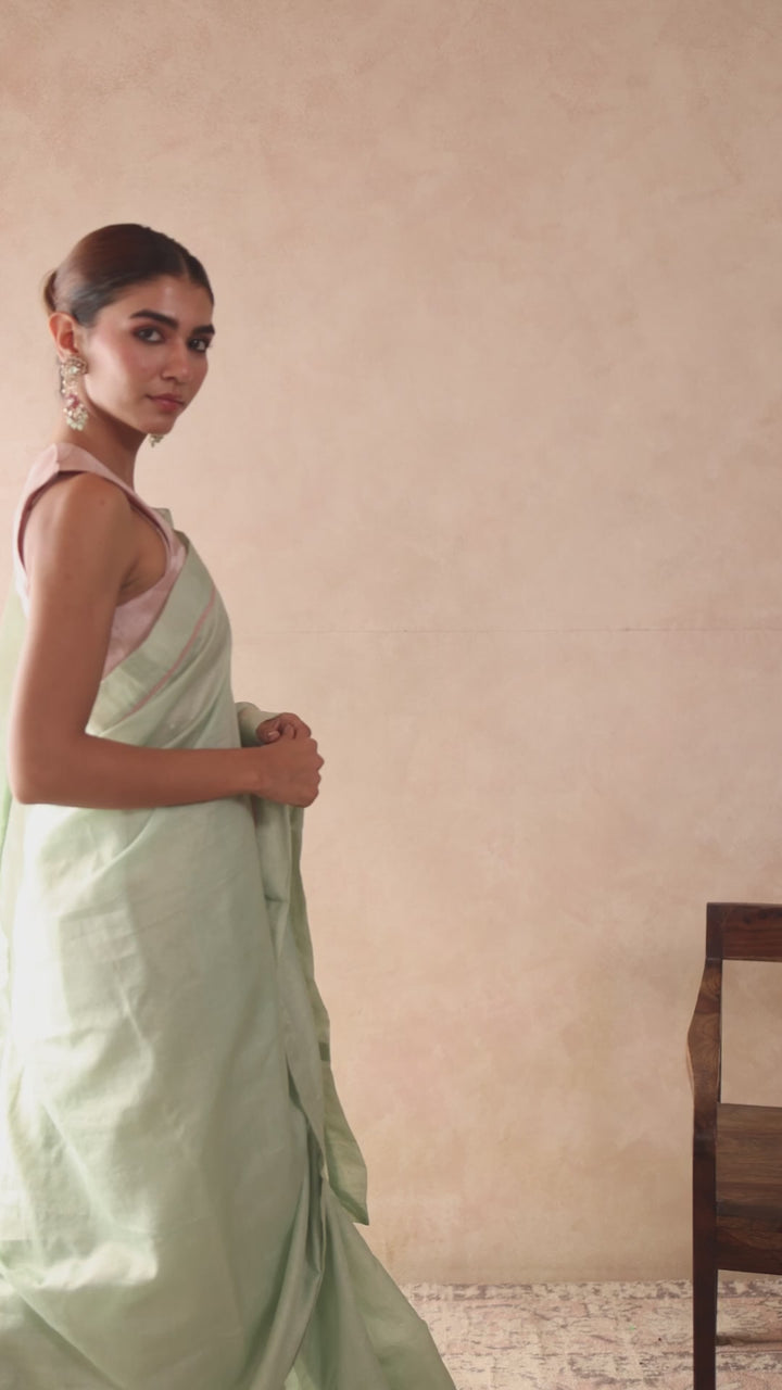 Old Mint Chanderi Stripe Saree