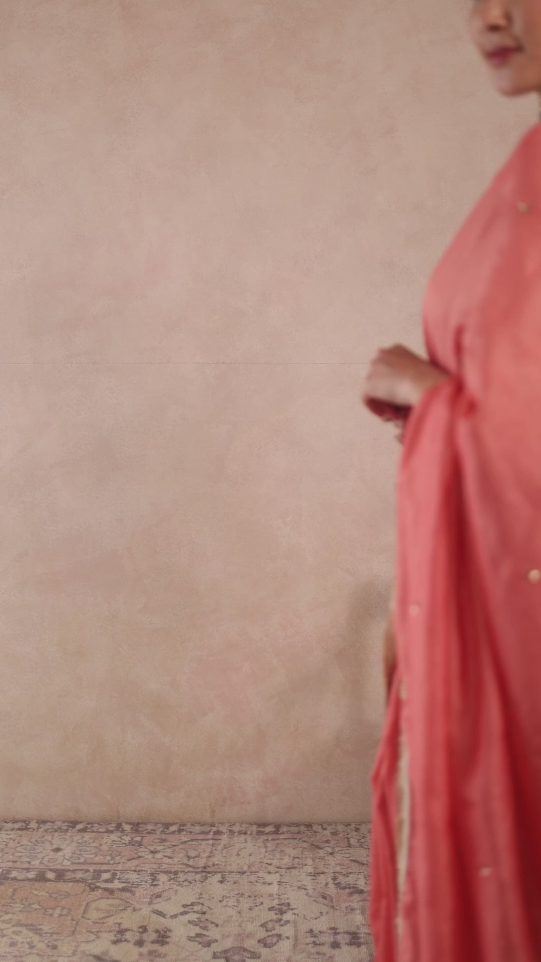 Red Gold Sequins Chanderi Stripe Saree